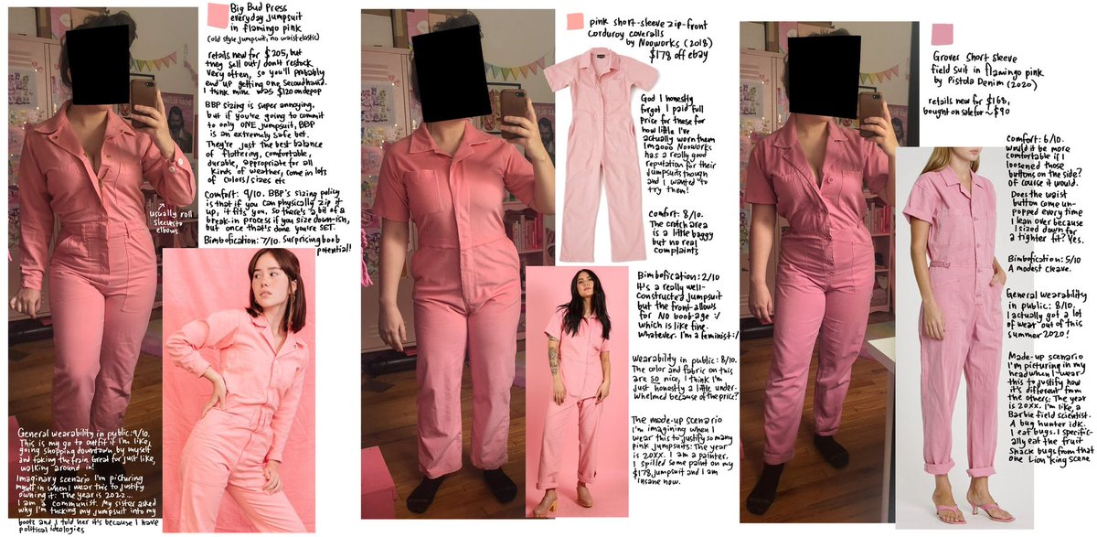 alexisparade's tweet photo. in an attempt to give my life order, here is a catalogue of all the pink jumpsuits i currently own. believe me, i don’t know why i’m like this either https://t.co/hIYjNDsaKO