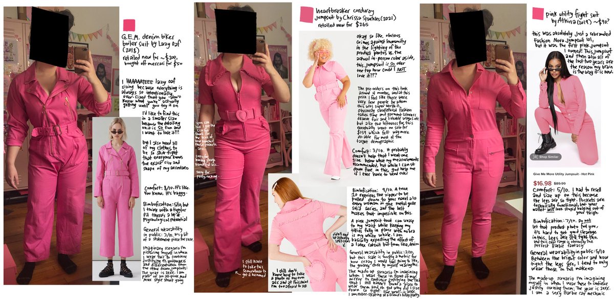 alexisparade's tweet photo. in an attempt to give my life order, here is a catalogue of all the pink jumpsuits i currently own. believe me, i don’t know why i’m like this either https://t.co/hIYjNDsaKO