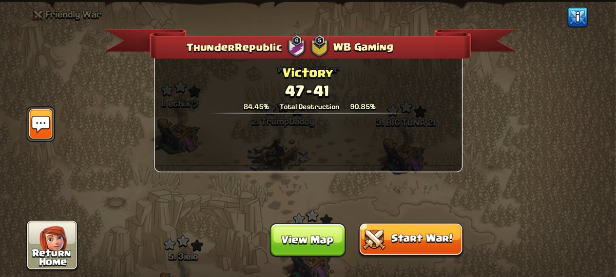 ThunderRepublic's tweet photo. Thunder Republic advances to the 2nd round of Family Feud beating out our friends @Wolfbaggers_coc! ⚡

This was a fantastic war filled with many triples! ⭐⭐⭐

TR OP! ⚡😁 Next match to be scheduled, stay tuned. 

As always thank you @MackenzroGaming for the OP stream! 🤘 https://t.co/FQhyw149ph