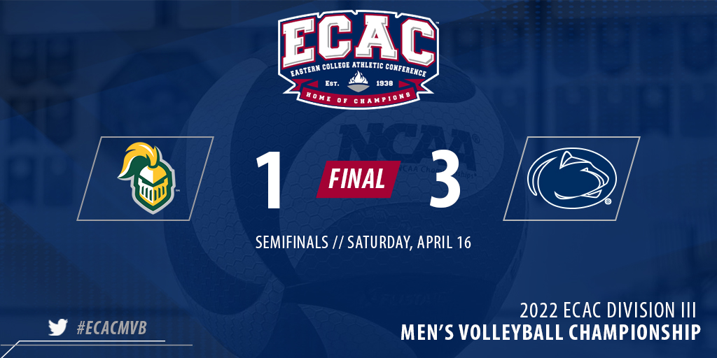 ECACSports's tweet photo. #ECACMVB: Penn State Altoona knocks-off the #1-seeded New Jersey City Gothic Knights in a thrilling four-set match!
The Lions rebounded from a -.062 hitting performance in the first set to win three close sets, 25-21, 26-24, and 28-26 to advance to the finals! https://t.co/00oZcerDac