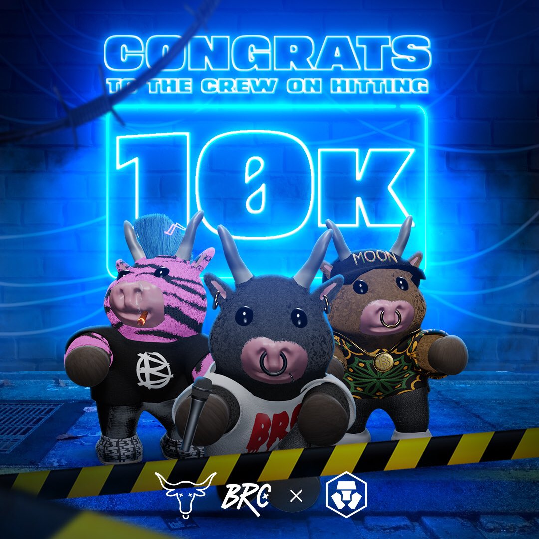 The Crew is 10,000 Bulls Strong 

Our bull run has turned into a stampede. 

We are just getting started 🐂🏴™️

#staybullish 

#CRO #crofam #FFTB