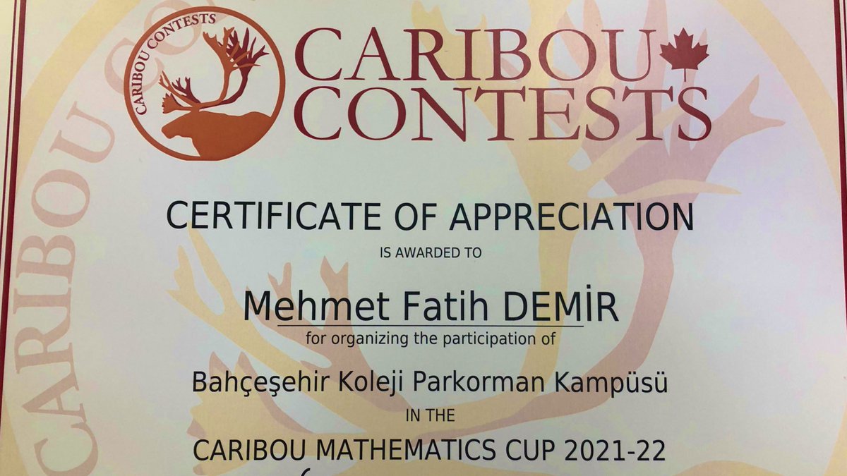 DemirMathking's tweet photo. Kanada merkezli uluslarası matematik yarışmasını düzenleyen @CaribouContests bana da sertifikamı düzenlemiş.Çok teşekkür ederim.Daha nice yarışmada öğrencilerimle beraber görüşmek dileğiyle.Kazanacak çok yarışma,elde edecek çok sertifika var https://t.co/zUL7h9pZb4