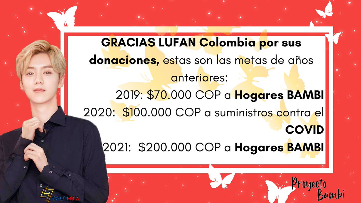 LuHan_Colombia's tweet photo. ★ LUHAN & LUFANS COLOMBIA ★
#ProyectoBAMBI 2022
LUFAN aun tienes tiempo para ser parte de este hermoso proyecto!
Estas han sido nuestras metas gracias a todos y todas quienes nos han apoyado y hecho salir adelante
Recuerda que puedes unirte donaciones desde los 2.000 COP https://t.co/z3jcpX4GzJ