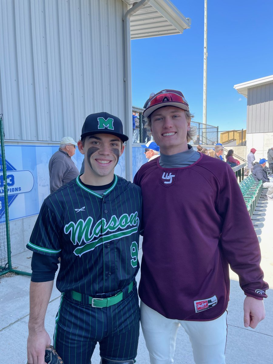 MasonHSBaseball's tweet photo. Competitors today, teammates next fall! Good luck the rest of the way to ⁦@andrewgormley5⁩ and his ⁦@WJHS_Baseball⁩ teammates! ⁦@UCWV_Baseball⁩ ⁦@bly_brady⁩ https://t.co/5Qa37AGdJ9