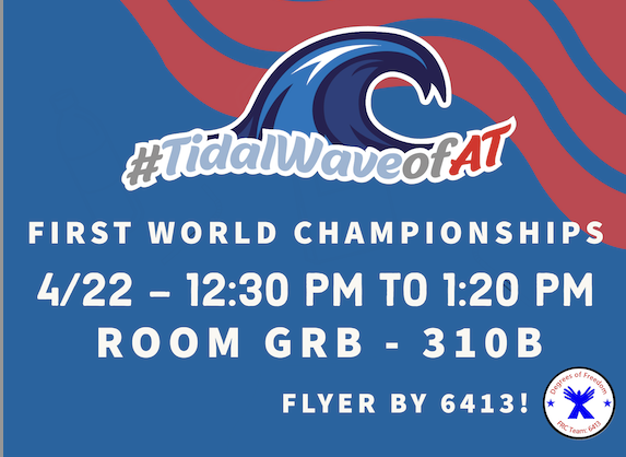 Heading to FIRST Championships in Houston?Join our high-school robotics team for the #TidalWaveofAT presentation! Get a free #TidalWaveofAT Kit &amp; learn how to adapt a toy!🧸

#firstchamps #firstinspires #x #FIRST #FRCTeams  #roaringriptide #firstwithat #tidalwaveofat #rapidreact