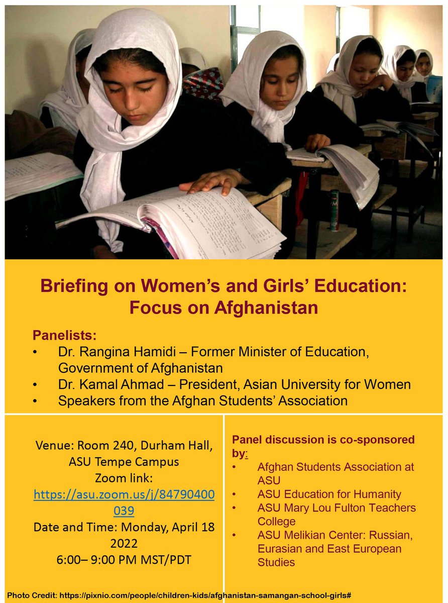 ASAatASU_'s tweet photo. Briefing on Women’s and Girls’ Education: Focus on Afghanistan https://t.co/JddiCHalxV