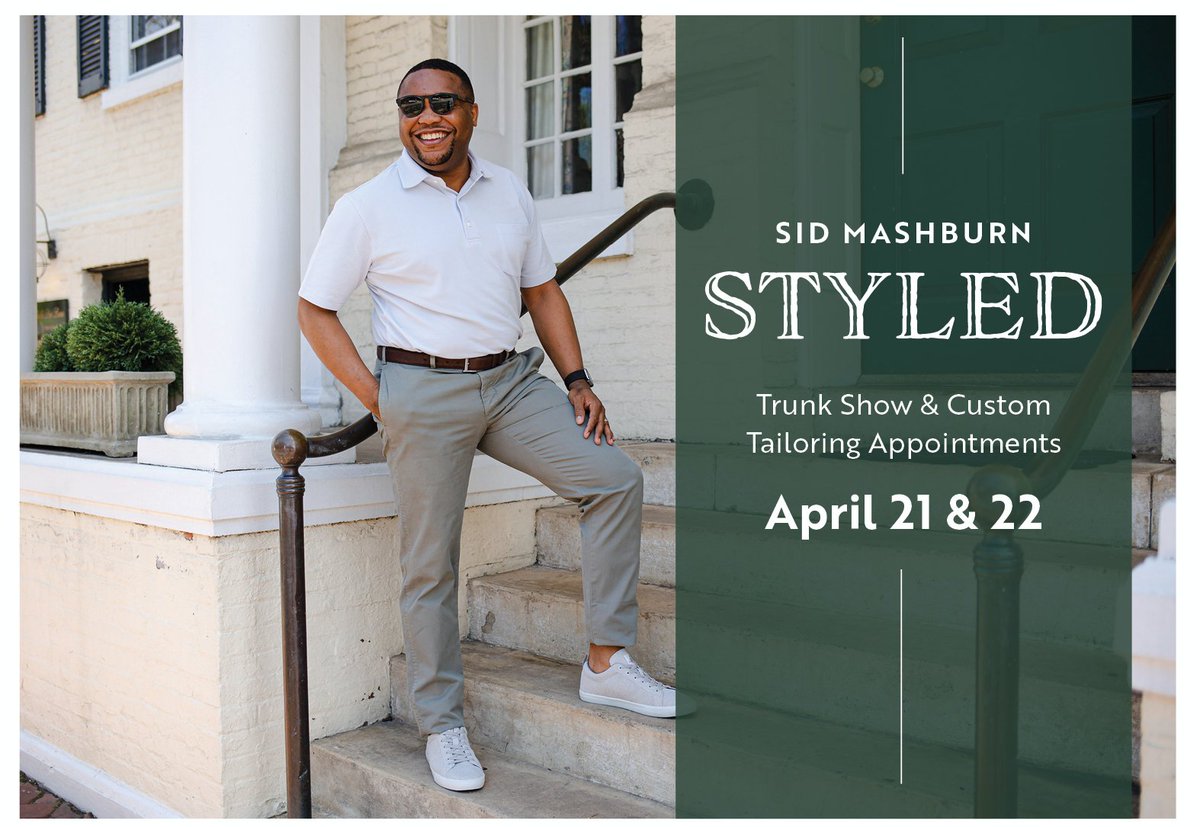 YellowJacketVA's tweet photo. Love @SidAnnMashburn's relaxed and sharp collection? Our grand opening celebration features Sid's trunk show, Sid's custom tailoring appointments, &amp; cocktails and coffee with Sid himself! This Thursday/Friday at 301 Cameron in Alexandria. Y'all come! https://t.co/yllmKWCV9r