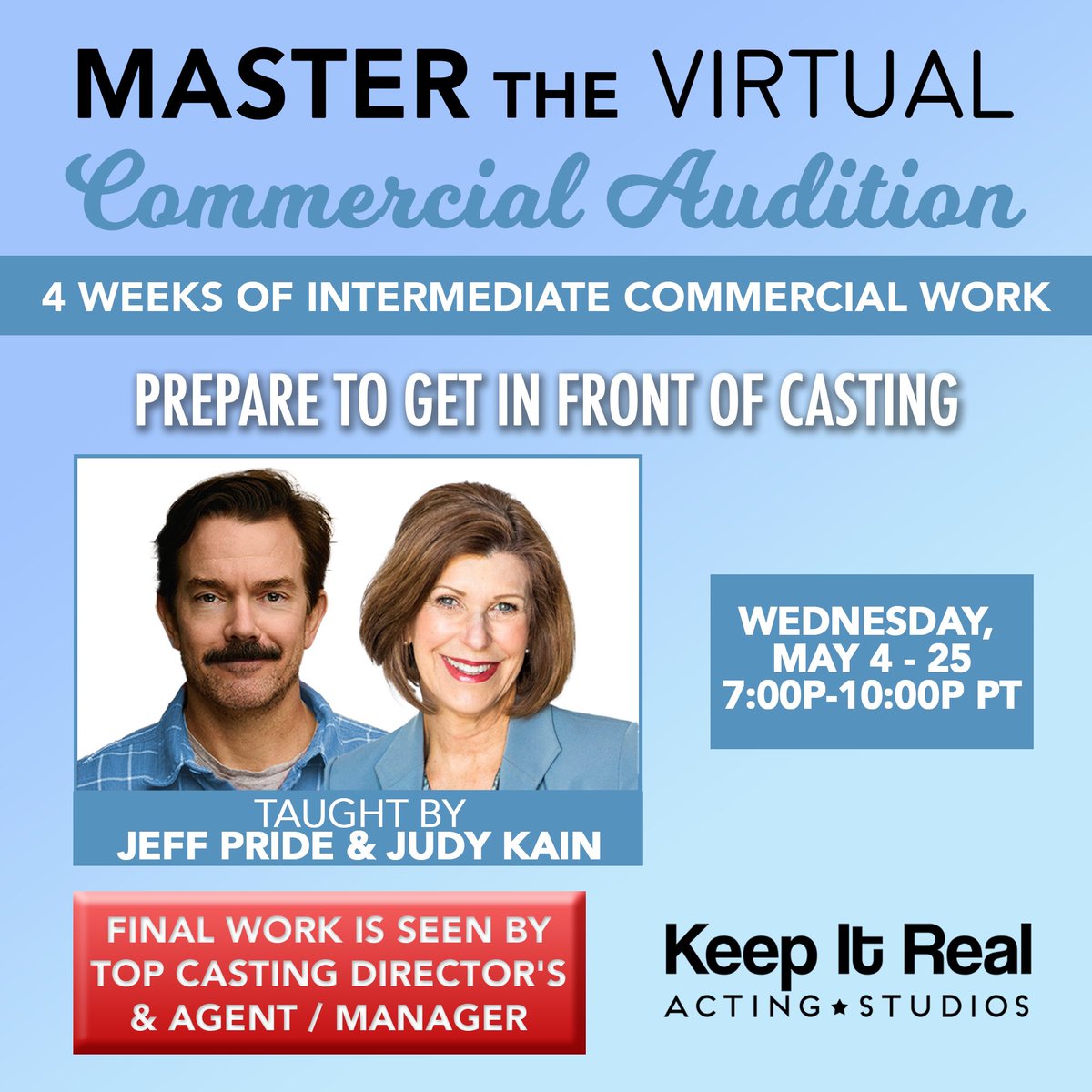 KeepItRealActin's tweet photo. The virtual auditions & self tapes are here to stay, so you need to be prepared to master them! Learn from working commercial actors @JeffPride & Judy Kain on how to do just that!
https://t.co/Rl0cdWBmvE
#CommercialClass #CommercialActor #ActingClass #VirtualAudition #SelfTape https://t.co/ofuc96CZAV
