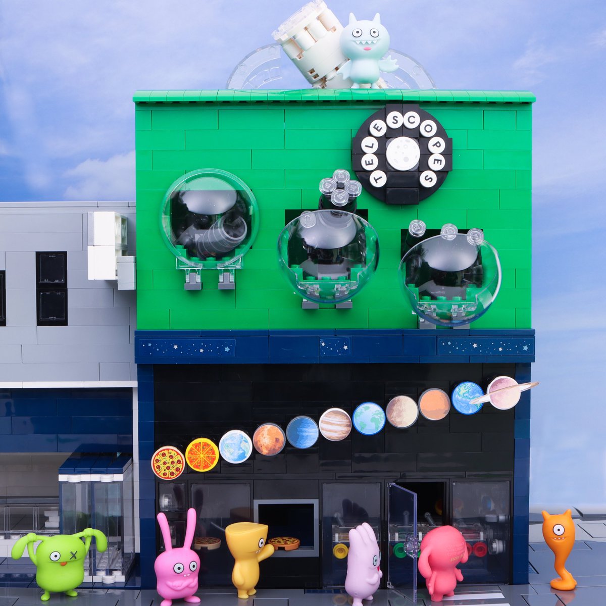 icebat02's tweet photo. Welcome to the Pizza Planet! Pizzas orbit in and out of the black hole pizza oven with delicious results! Want to check out the real planets? Stop by the telescope shop on the second floor! #howugly #uglydolls https://t.co/GxhTUX9Wmp
