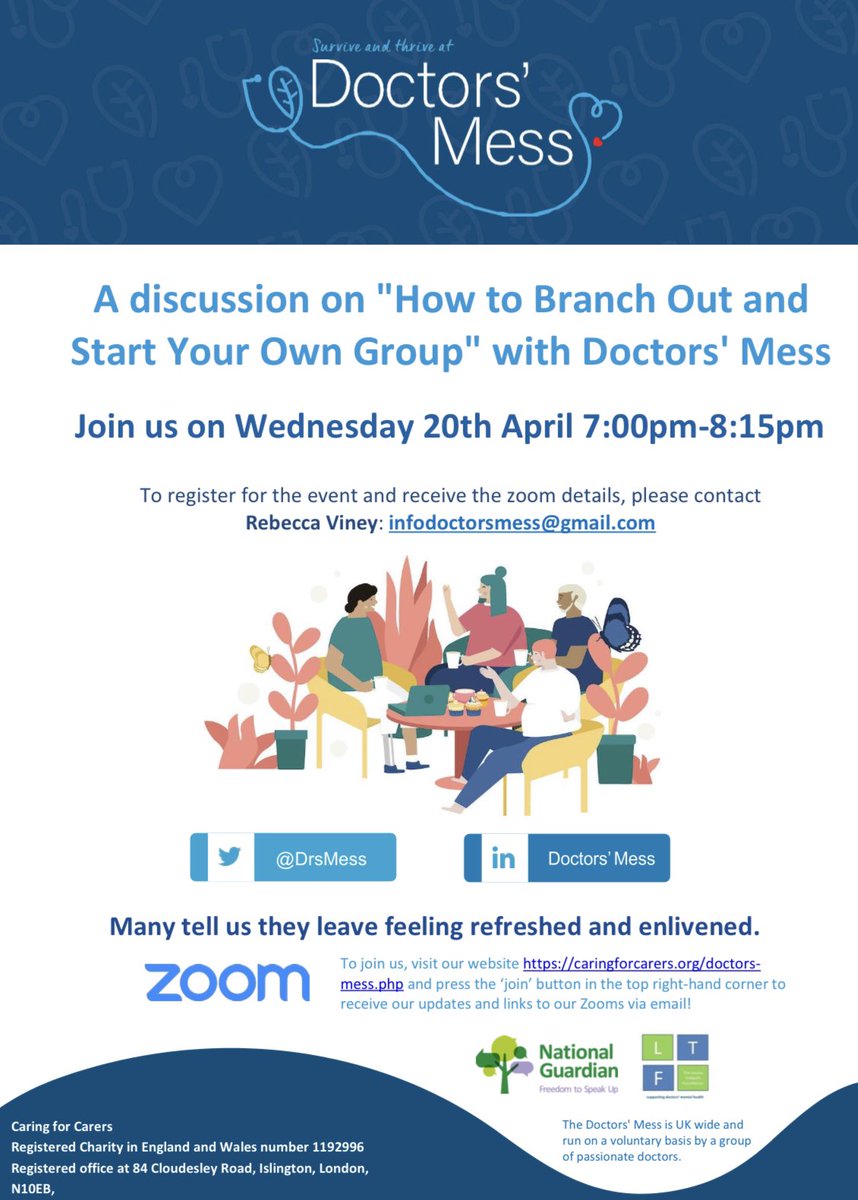 DrsMess's tweet photo. Do join us on Wed 20 Apr to hear some tips about starting your own #PeerSupport group
All #healthcare workers welcomed
Register with your professional number or #NHS email
#SurviveAndThrive
@VineyRebecca https://t.co/8MjgaQGYA0