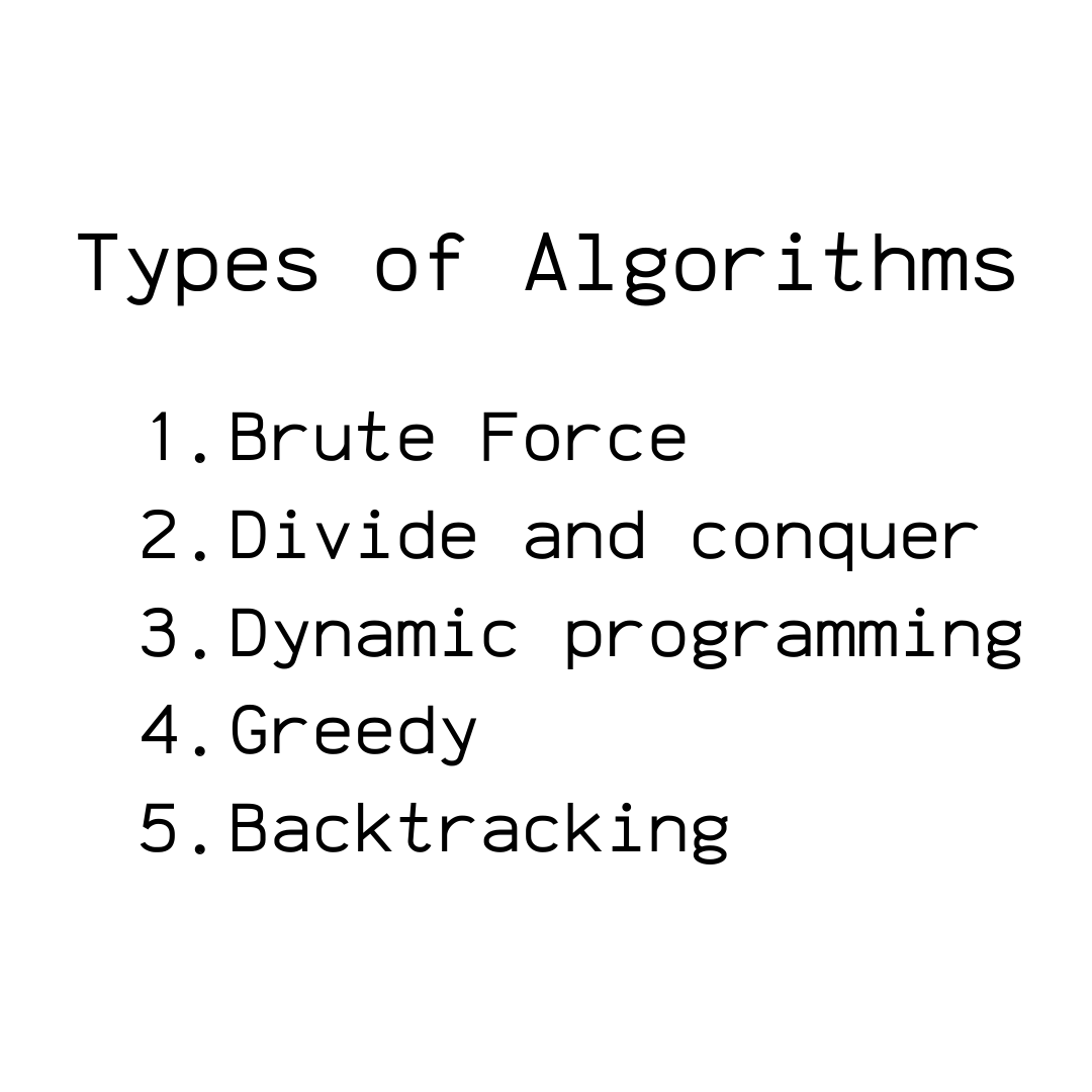 mycodelog's tweet image. Types of Algorithms
1. Brute Force
2. Divide and conquer
3. Dynamic programming
4. Greedy
5. Backtracking
#algorithm #algorithms #typesofalgorithms #cse #programming #programminglife #dsa #bruteforce #divideandconquer #dynamicprogramming #greedy #backtracking #mycodeblog