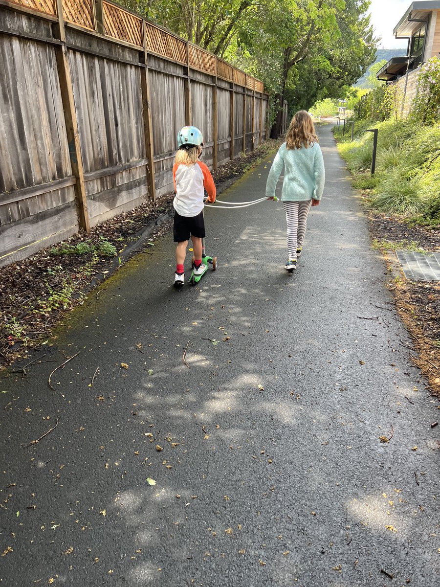 taking her brother for a walk …