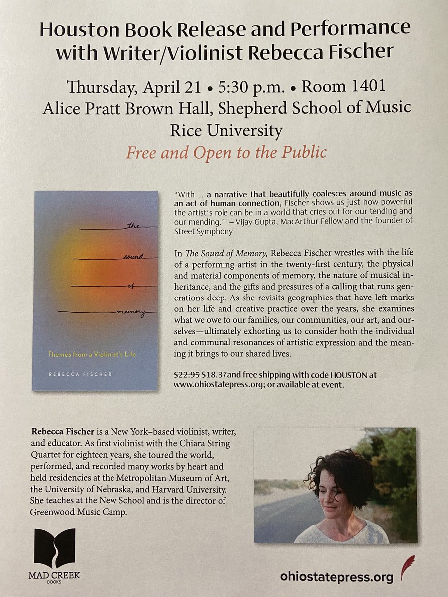 Hi Houston friends! Please join us for the local launch of Becca’s new book. She will talk, read and play for us. There might even be refreshments!