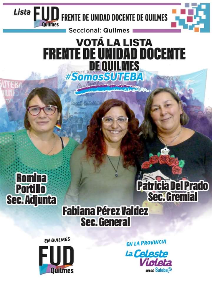 ezearauz's tweet photo. El 11 de mayo lxs docentes de Quilmes vamos por el #SindicatoQueNosMerecemos

Un orgullo integrar la lista local que encabezan Fabiana Pérez Valdéz y Romina Portillo y @RobiBaradel en la provincia. 

@fabipvaldez
@rominadelsol

#FUDQuilmes
#SomosSUTEBA https://t.co/JhRlJpQ8Xi