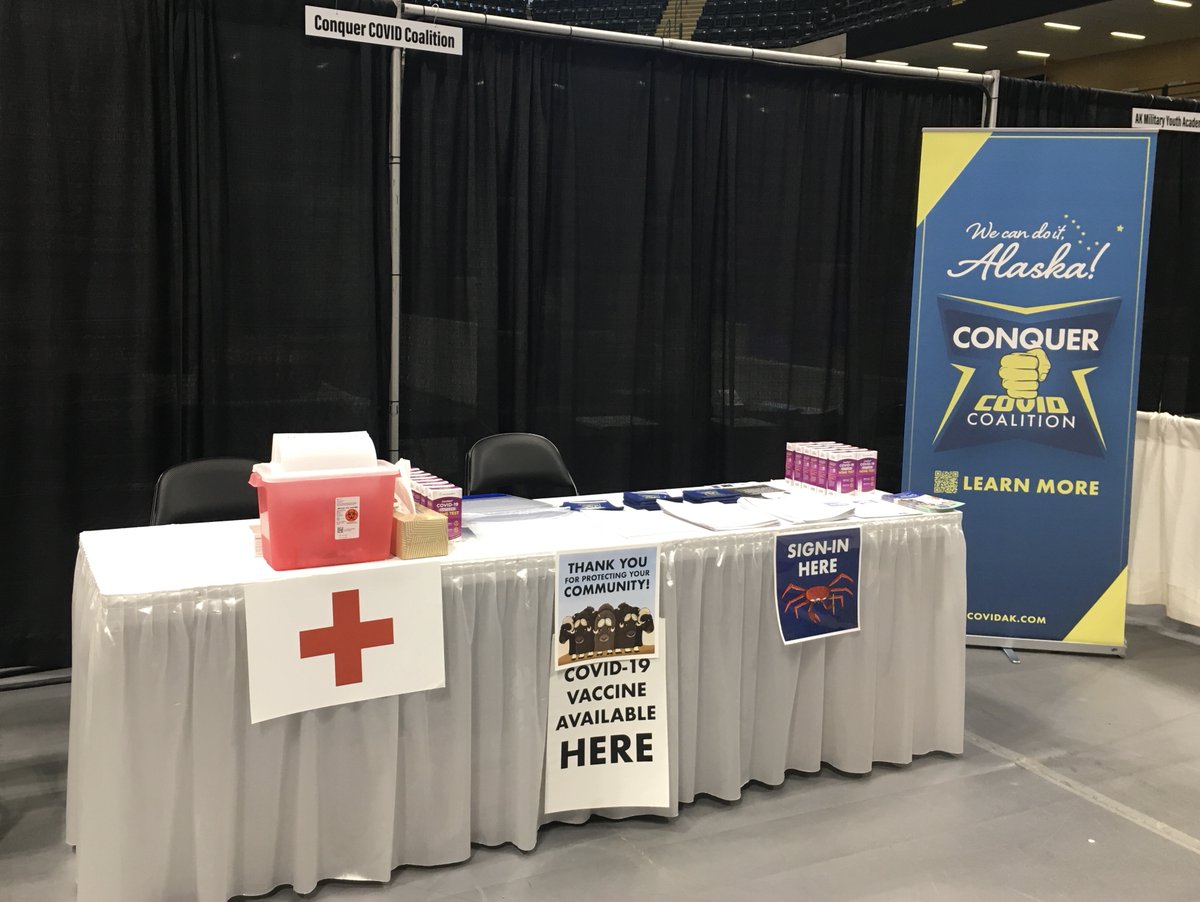 Do you need COVID-19 vaccine, booster or a free rapid test?  Stop by the Health EXPO at the Alaska Airlines Center today (4/16). We'll be there until 5 p.m. Walk-ins welcome or you can register here. ➡️  bit.ly/3KMWnJ6
#StayHealthyAK #GetTested #VaxUp