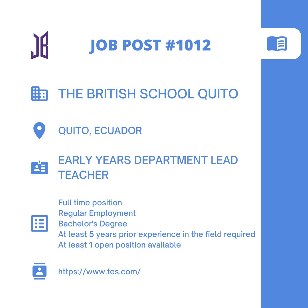BTSARMYJobBoard's tweet photo. #BAJBEcuador
QUITO, ECUADOR

https://t.co/7exkWgfqIW

#BAJBEducation #BAJBTraining 

ARMYs, kindly contact the job poster / hiring party directly for more information. 😄

Good luck! 💜 https://t.co/Cqs9dfTz46