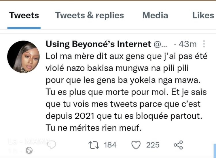 RdcRealite's tweet photo. Mais penielle azangi kindoki te par hasard elle et Prisca Lolenga nde nge moko c’est quelle façon de parler de sa mère putain https://t.co/TJQjgsyZOy