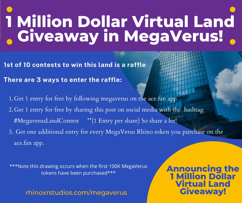 don_of_solar's tweet photo. We are so Excited!!! The first of 10 contests/raffles for Free land is finally live! Enter with as many of the options you choose and maximize your chance to win in round 1 of this giveaway. Download the https://t.co/DQ8c4OhYp0 app on apple and android. Search MegaVerus today. https://t.co/iI35vH0ZxY