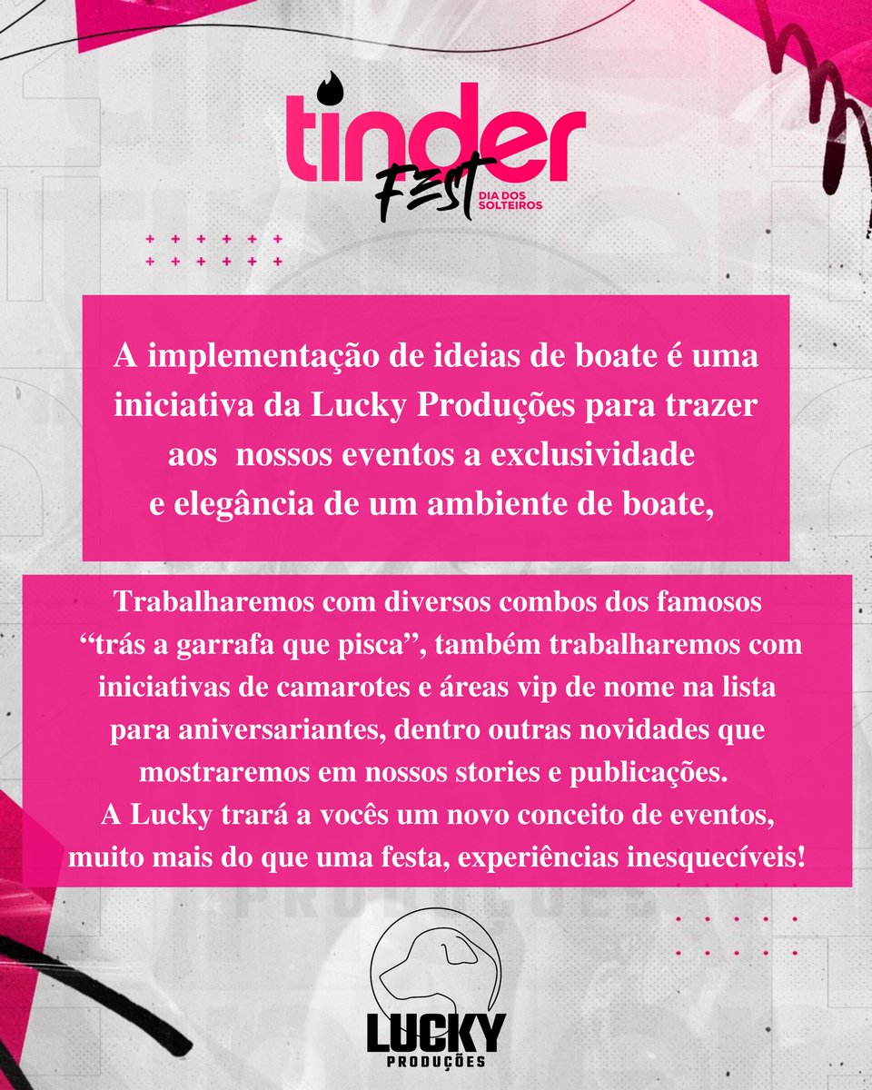 luckyproducoes_'s tweet photo. Peguem a visão do conceito que estamos implementando em nossos eventos! 

A Lucky trata a vocês um novo conceito de eventos 🎉✨🚀

MUITO MAIS DO QUE UMA FESTA, EXPERIÊNCIAS INESQUECÍVEIS🤫🐶🎉
-
- #tinderfest
-
CEOS:👨🏽‍💻//👩🏻‍💻
@jh5ilvaofc // @aliceefl https://t.co/E7znprCmPz