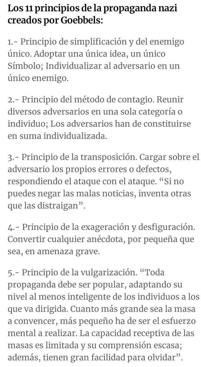 EljotaCala's tweet photo. Para cuando tengan dudas de los medios de comunicación, y de ciertos políticos, lean los principios Goebbels de la propaganda Nazi. Aplicados desde el pasado hasta estos tiempos. https://t.co/CqsWbkinct
