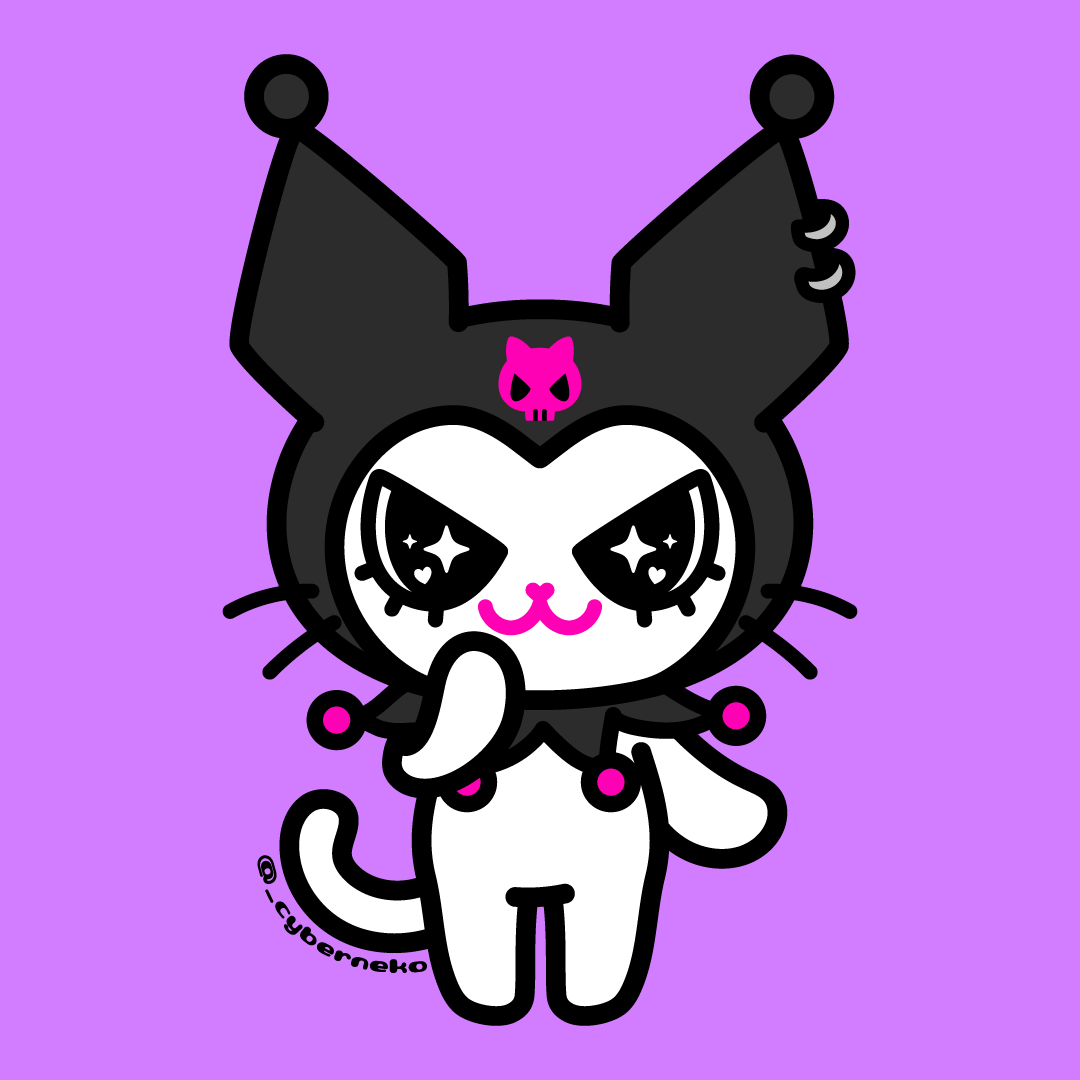 _cyberneko's tweet photo. kuromiau! 🖤 wanted to draw my rude kitty dressed as one of my sanrio faves >:3c https://t.co/SuhC996Jdn
