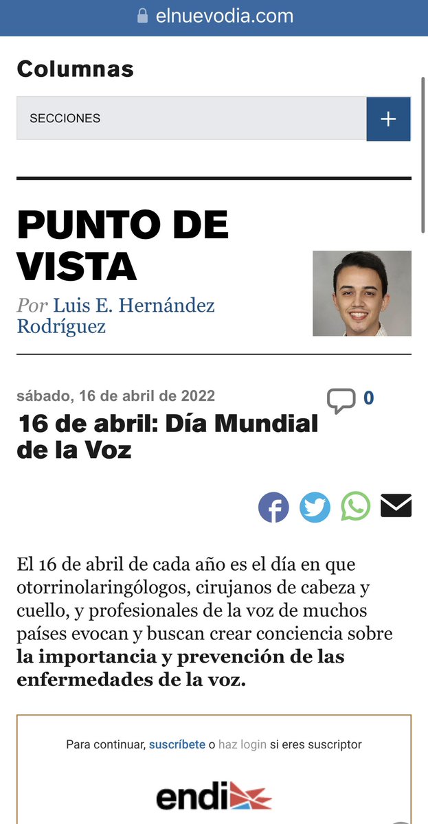 @ElNuevoDia, a Puerto Rican newspaper, published today an article I wrote commemorating the #VoiceWorldDay. I reiterate my commitment to the education of my community. Thanks, @fabyhealthyle, for your guidance! #OTOtwitter