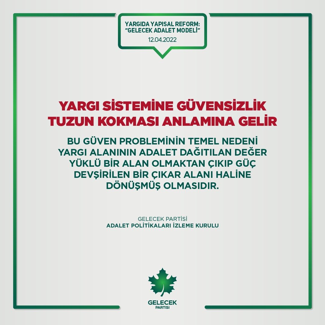 Gelecek Adalet Modeli ⁦<a href="/Kayseri_Gelecek/">Gelecek Partisi Kayseri İl Başkanlığı</a>⁩ ⁦<a href="/GelecekPartiTR/">Gelecek Partisi</a>⁩ ⁦<a href="/AvZulkufArslan/">Av.Zülküf Arslan</a>⁩ ⁦<a href="/avsametcam/">Av. Samet Çam</a>⁩ ⁦⁦<a href="/EmreAkkus_38/">Emre Akkuş</a>⁩