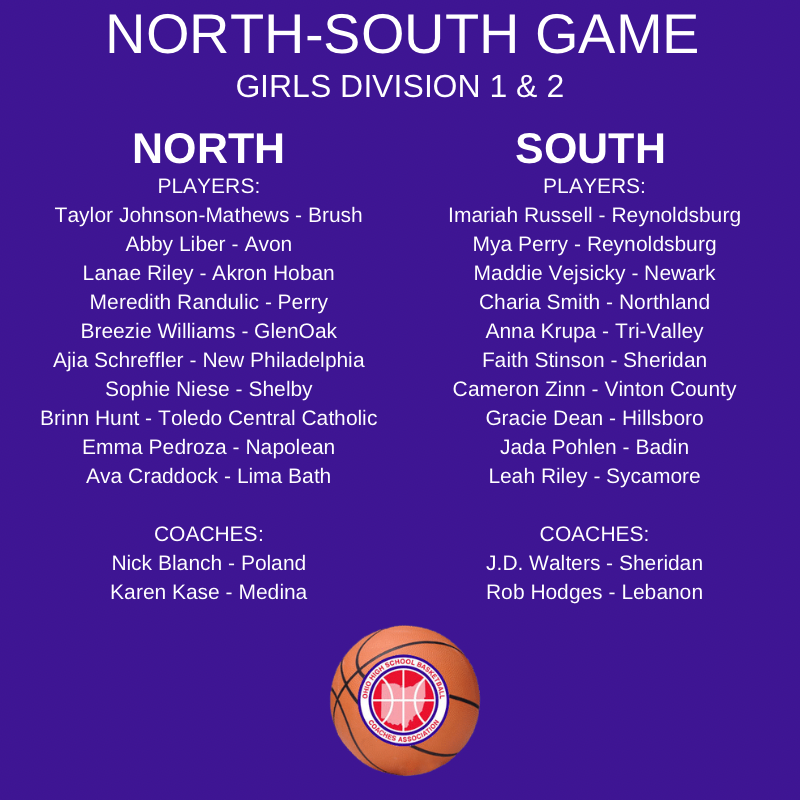 The OHSBCA North-South Girls game will be played this upcoming Friday at Newark High School. Here is a look at the rosters.