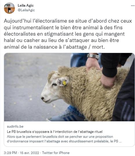 Hugues's tweet image. Elle a raison. L’instrumentalisation du maintien de l’abattage rituel par le #PSBe et #escrolo est purement électoraliste.

Et un cas d’ecole de communautarisme et d’entrisme islamiste #nésAvantLaHonte