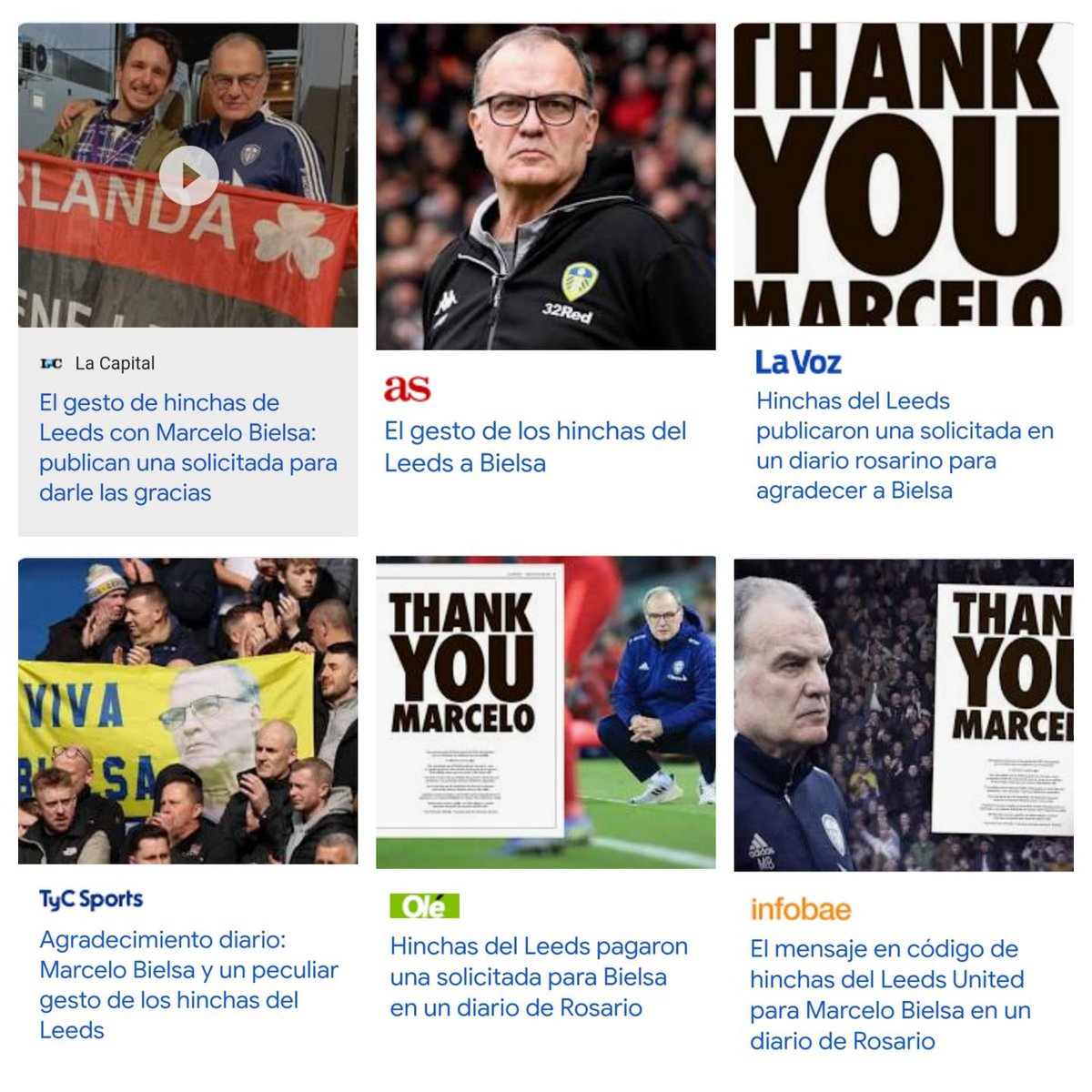 Newells_en's tweet photo. 𝗩𝗶𝗿𝗮𝗹: The message from @LUFC fans to Marcelo Bielsa that was published in today’s @lacapital newspaper has been featured in all of the major news outlets in Argentina today. https://t.co/JiBtfhVWXd