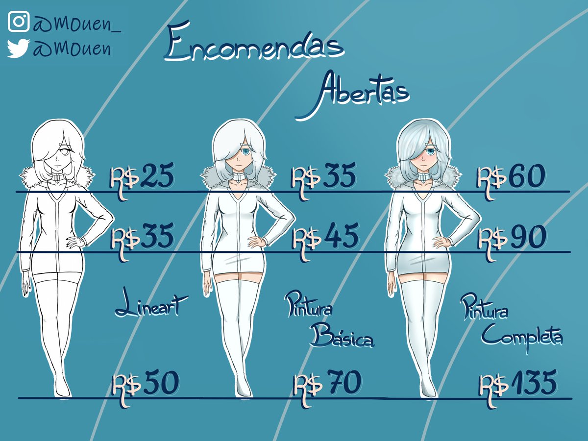 M0uen's tweet photo. ✨COMISSÕES✨
Esses preços podem ser ajustados dependendo da complexidade do personagem via DM.
Pagamento 50/50
❤️+🔁= Artista feliz😺
#commissionsopen #comissõesabertas #encomendasabertas #digitalart #artedigital https://t.co/pFTMYtBMMm