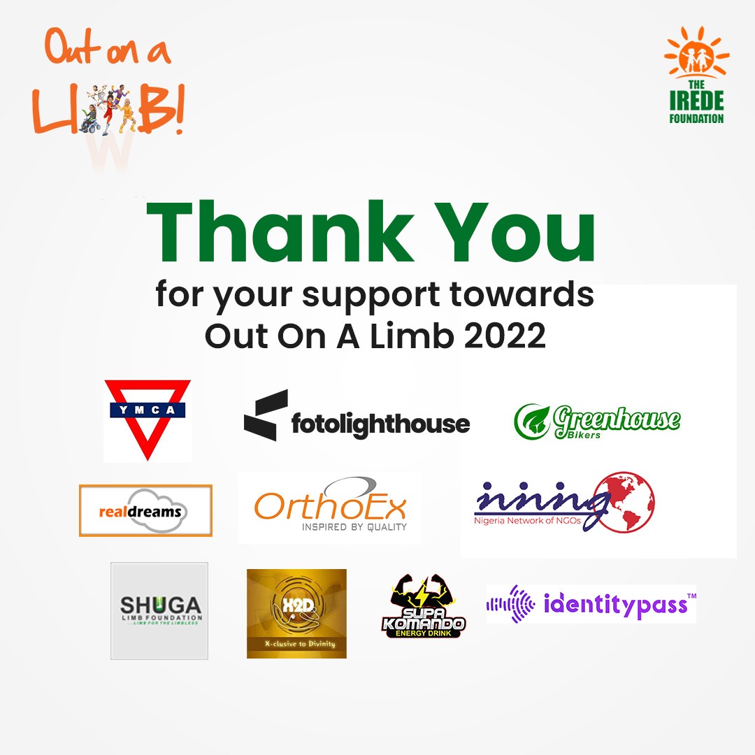 theirede's tweet photo. At The Irede Foundation, we know that the success of any event is not possible without the support of sponsors. 

We are grateful to every organisation that ensured #TIFOutOnALimb was a success. 

Thank you 
#tifoutonalimb2022 
#TheIredeFoundation
#limbawarenessmonth
#Iredians https://t.co/Lh20HQjrWj