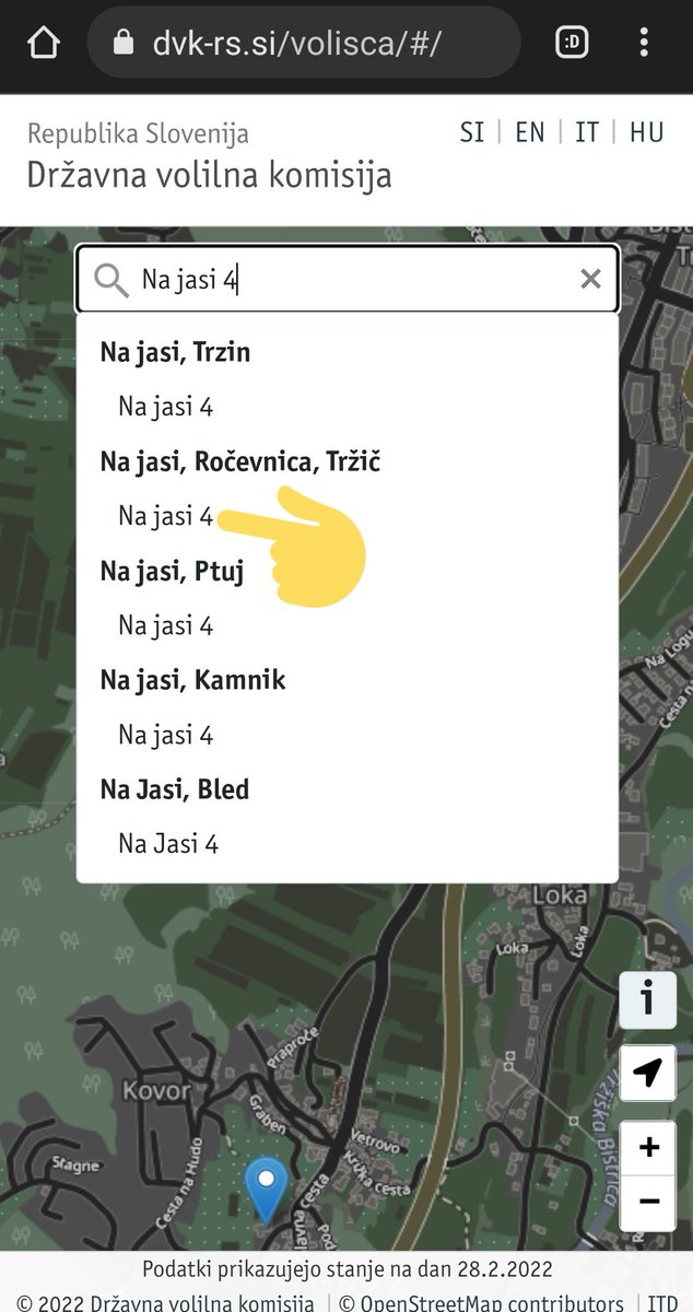 StefanBaebler's tweet image. Woohoo, @dvk_rs je danes objavil popravljen uradni zemljevid volišč za #volitve, ki zdaj vsebuje vse uradne naslove in lokacije pripadajočih volišč (ne le najbližjih) za volilno nedeljo. Za dobro mero🍬 pa še predlaga najkrajšo pot! 🗳️🏃
➡️dvk-rs.si/volisca/ #GremoVolit