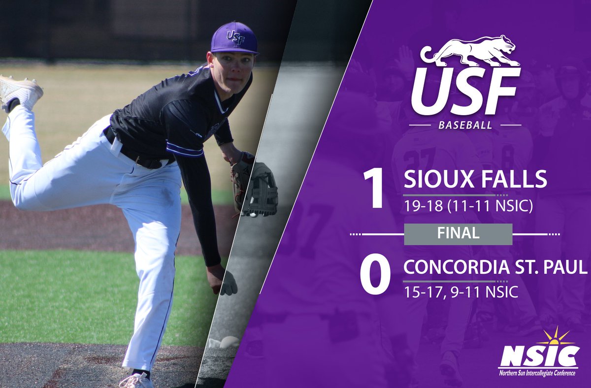 USFCougarsBB's tweet photo. FINAL - Logan Parker-Sjoberg (5 inn., 3H, 4K) earned his 1st career win; Alex Krout gets his 7th save &amp; Connor King delivered the GW RBI hit as @USF_Baseball (19-18, 11-11 NSIC) records a 1-0 W over Concordia St. Paul (15-17, 9-11 NSIC) in G1 of DH at FNB Field. #GoCoo #NSICBase https://t.co/ZezhCp5dGs