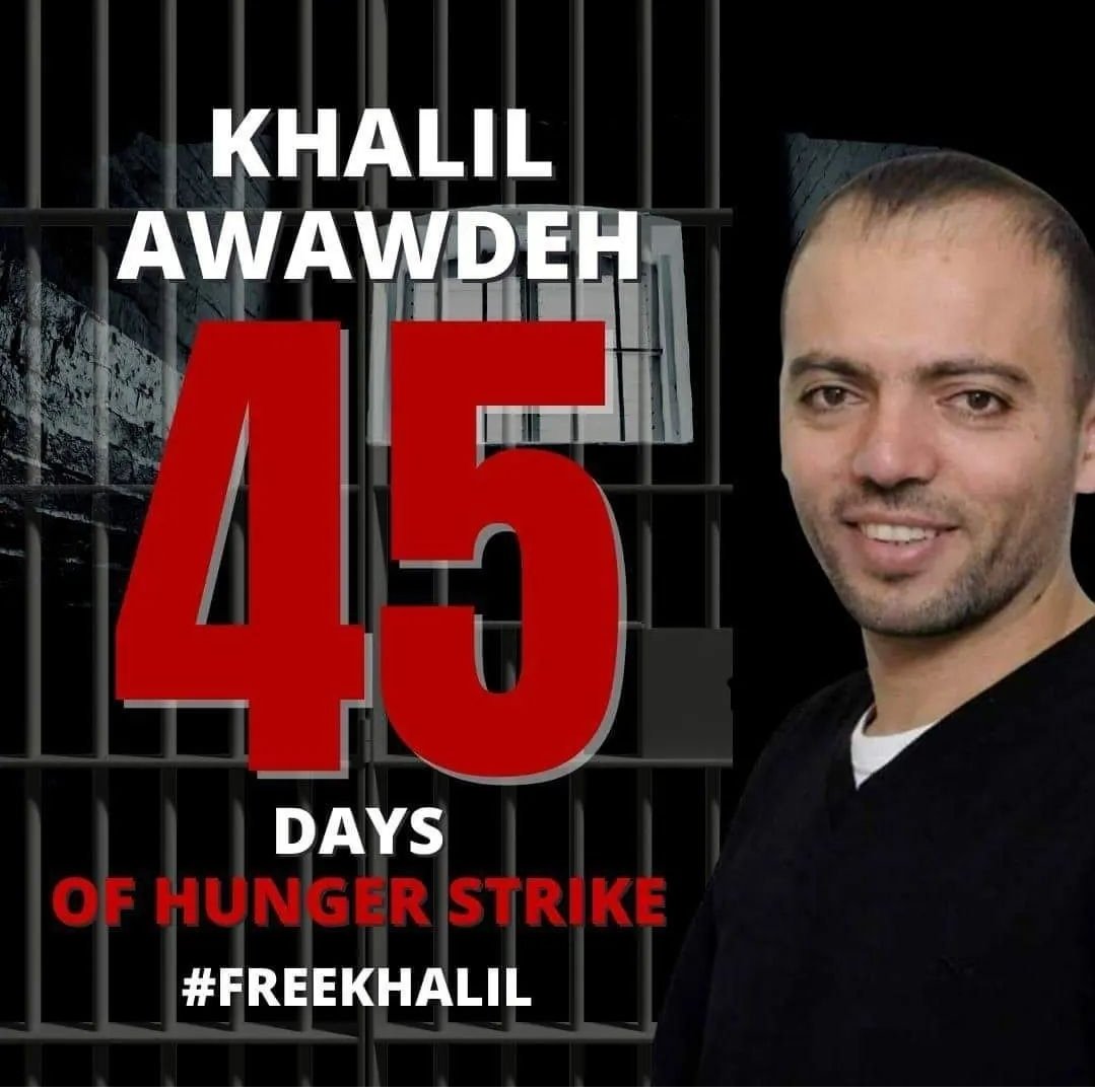 JaneLarge11's tweet photo. I demand Israeli authorities release Khalil Awawdah immediately. He is being held without charges or trial. He and his lawyers have been denied seeing the 'supposed' evidence being used to justify his imprisonment. This amount to illegal arbitrary detention. #FreeKhalil https://t.co/TGiLP8JBrT