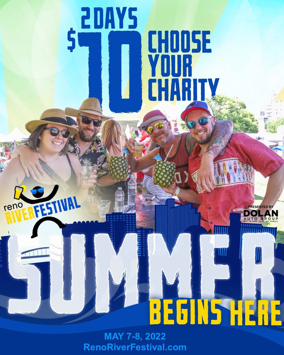 A weekend of outdoor adventure for less than the cost of a movie ticket! 😎 For just $10 you'll get access to all things RiverFest for 2 days!🎵🎪🍔🛍
Pre-purchase your tickets now &amp; we'll donate a portion to 1 of 3 deserving charities. It's your choice!renoriverfestival.com/get-tickets/