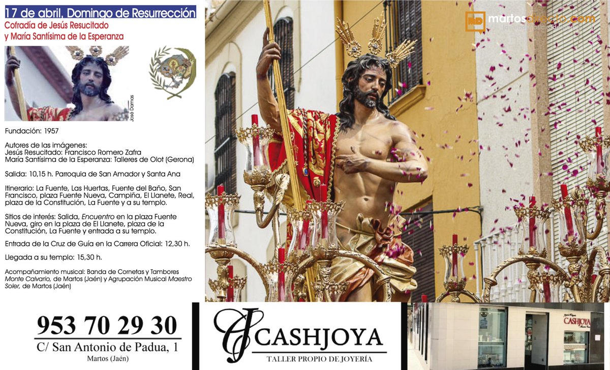 ⚪️🟣 INFORMACIÓN SSANTA 2022|| Os dejamos los horarios y recorrido de la Cofradía de Jesús Resucitado y María Santísima de la Esperanza que tiene programada su salida el Domingo de Resurrección.
#SemanaSanta #Martos