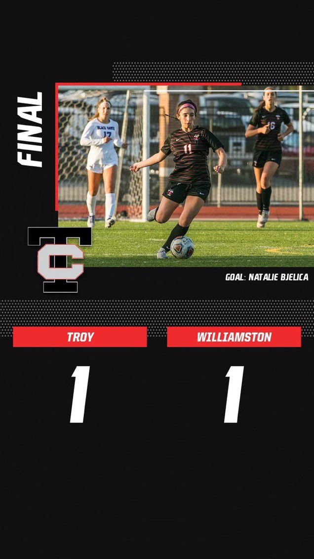 Final from Troy…

@TCVS_2022 draws to <a href="/WillyAthletics/">Williamston Hornets Athletics</a> in a Saturday afternoon matchup, 1-1. 

The Colts scored first, as Natalie Bjelica found the back off the net off of a corner in the ‘62 minute of play. 

@TCVS_2022 will host @cougars_stoney on Tuesday.

<a href="/MIPrepZone/">MIPrepZone</a>