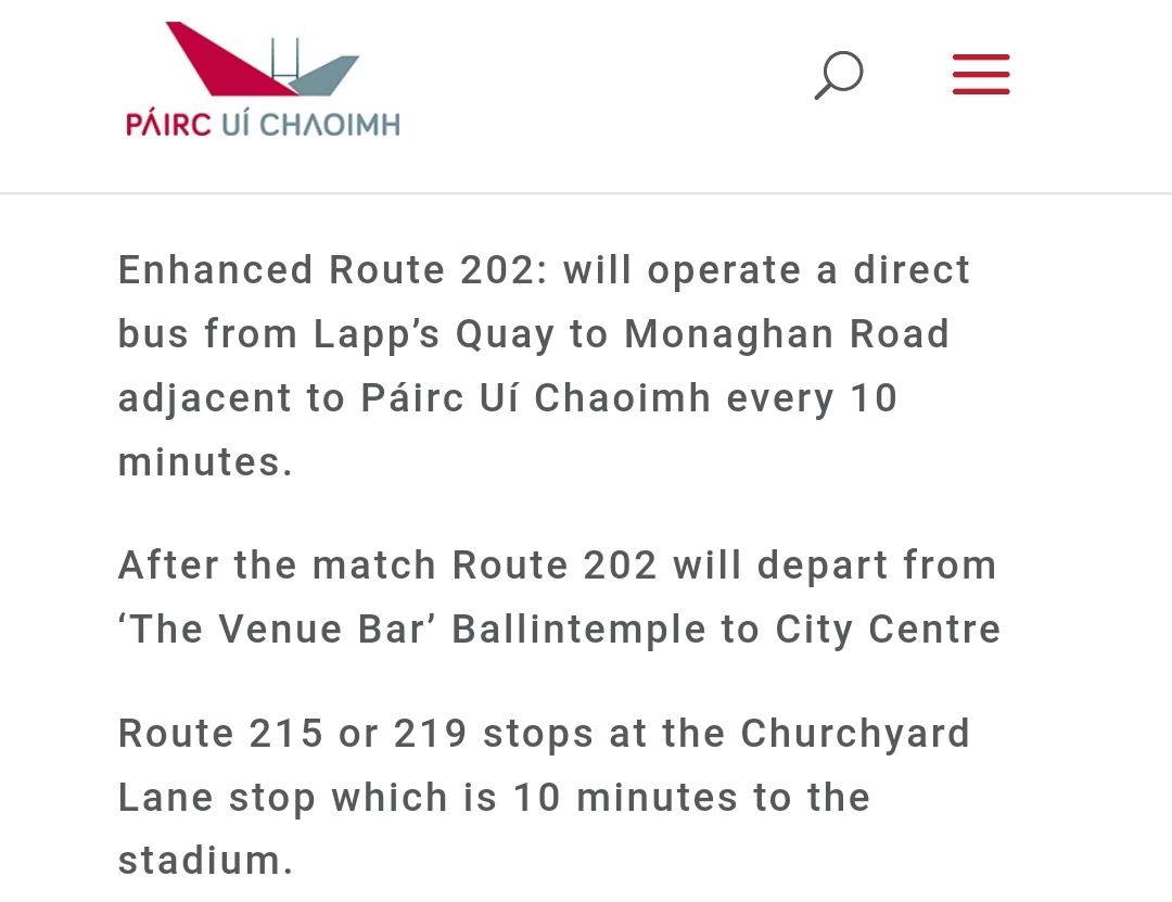 Leon_Ninorc's tweet photo. @Buseireann is there an enhanced 202 bus service from Lapps Quay, Cork to Pairc Uí Chaoimh tomorrow for the Cork v Limerick hurling match?  This used to be a regular service a few years ago. https://t.co/u1lCaPPh8y