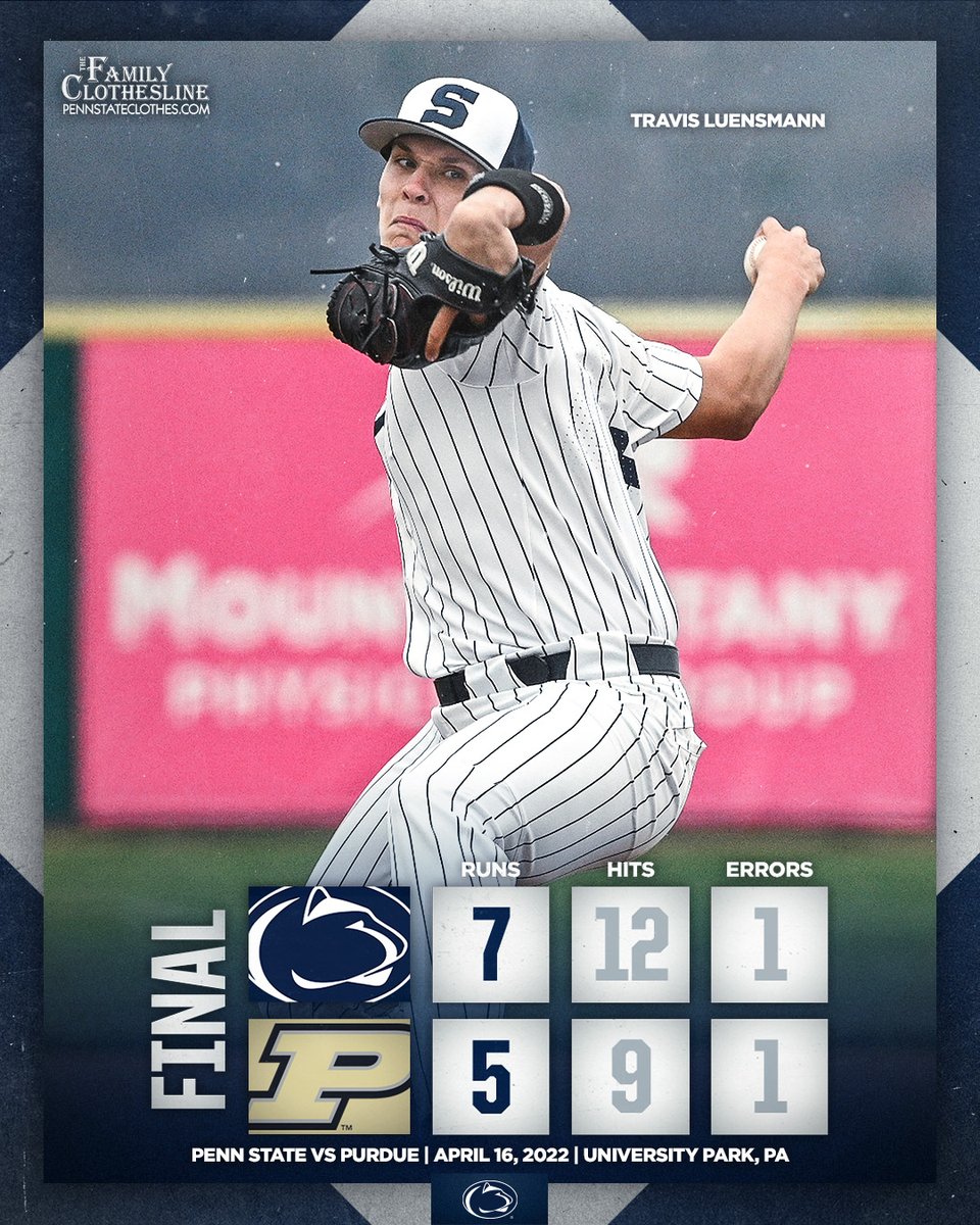 Penn State Wins!!! Nittany Lions take the series against Purdue!

Spiegel 4-4, 2B, 4 RBI
Harry 2H, Solo HR
Luensmann W, 6IP, 0ER, 6K
Mellott SV, 2.1IP, 0R, 4K

#WeAre