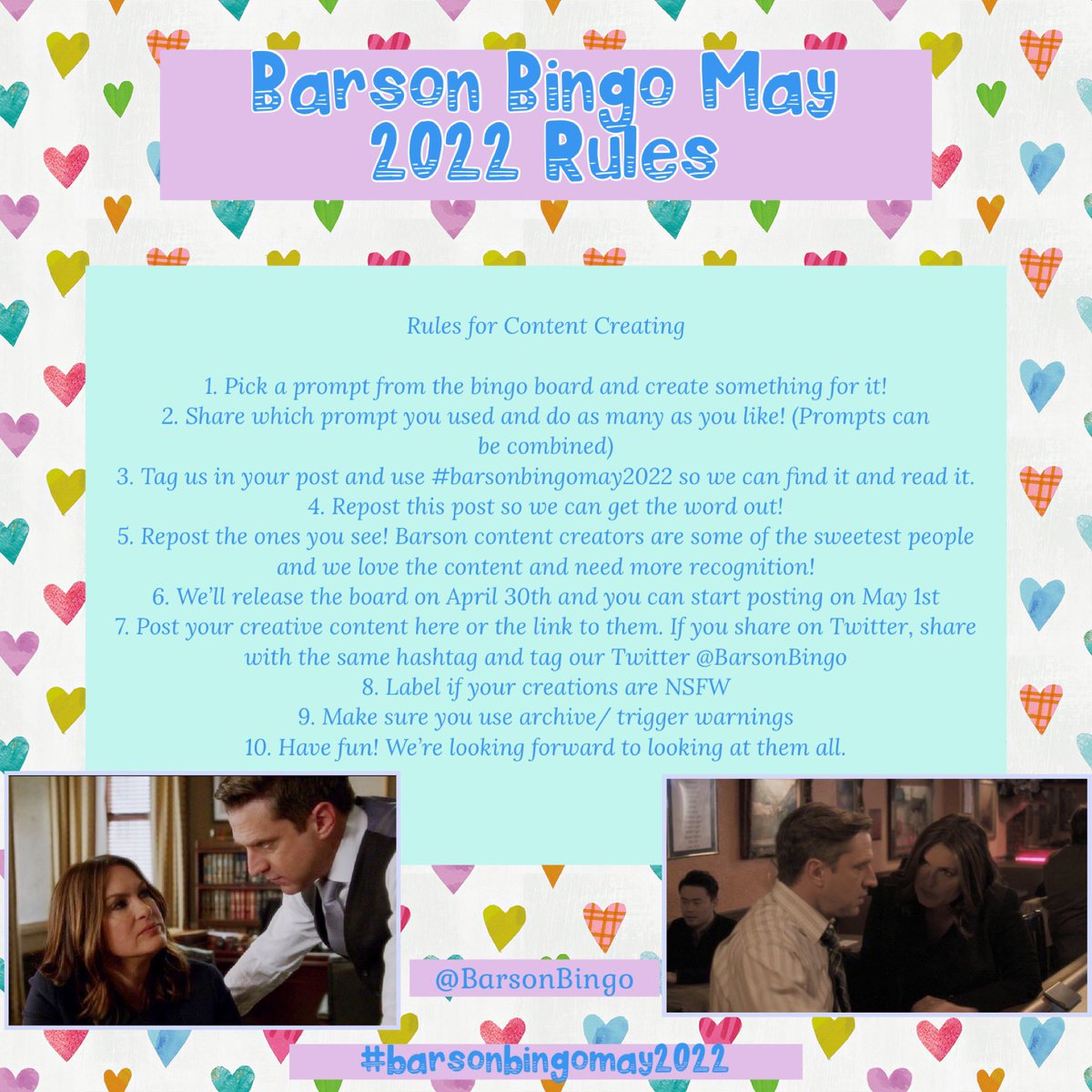 BarsonBingo's tweet photo. I hope y’all are as excited as we are for hosting #barsonbingomay2022! All the information you need to participate is in the graphics below! https://t.co/U90Octo24o