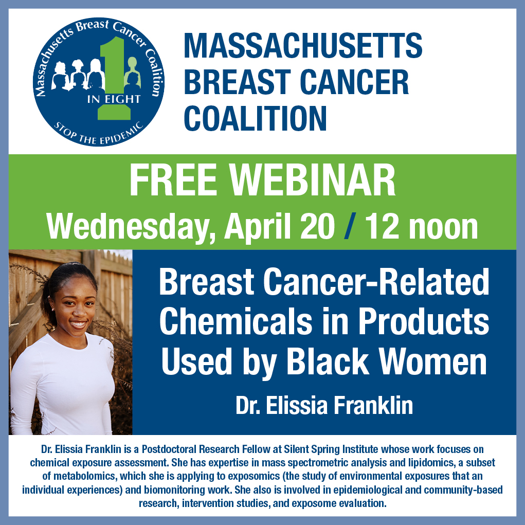 Join us on 4/20 for a discussion on breast cancer-related chemicals in products used by women of color with Dr. Elissia Franklin from <a href="/SilentSpringIns/">Silent Spring Inst</a> To register for this free webinar, visit register.gotowebinar.com/register/45914…