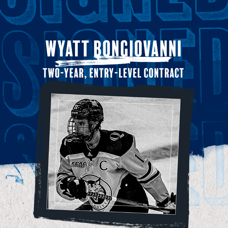 NHLJets's tweet photo. The #NHLJets have agreed to terms with forward Wyatt Bongiovanni to a two-year, entry-level contract. 

DETAILS 🔽
