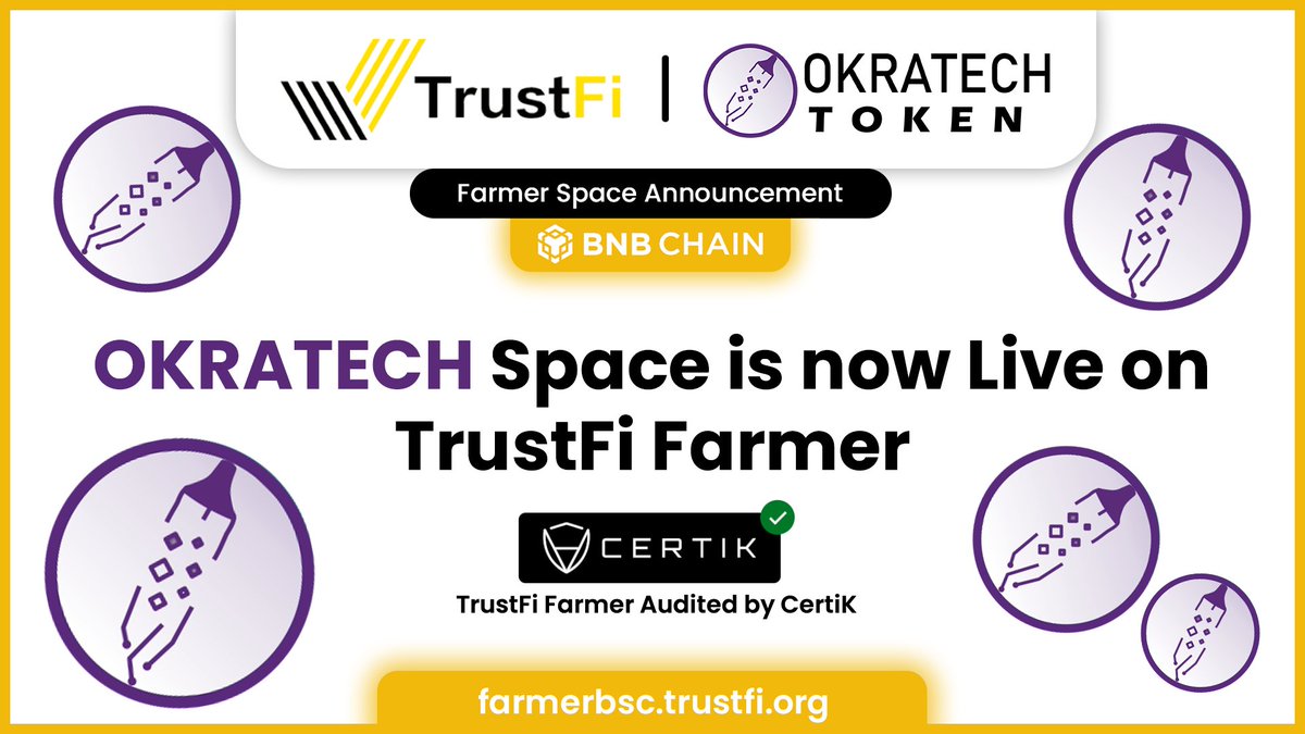 📣<a href="/ortcoin1/">Okratech Token (ORT)</a> Space and New Farm goes Live on TrustFi Farmer!

🔥Stake $ORT/$BUSD to Earn $ORT
🕐Date: 2 PM UTC, Apr 18
📅Ends: 45d
💰Rewards: 500K $ORT (~$11,500)
📍Place: farmerbsc.trustfi.org/space/okratech

👉Details: medium.com/trustfi/okrate…

#TrustFi #BaaS #Okratech #TrustFiFarmer #DeFi