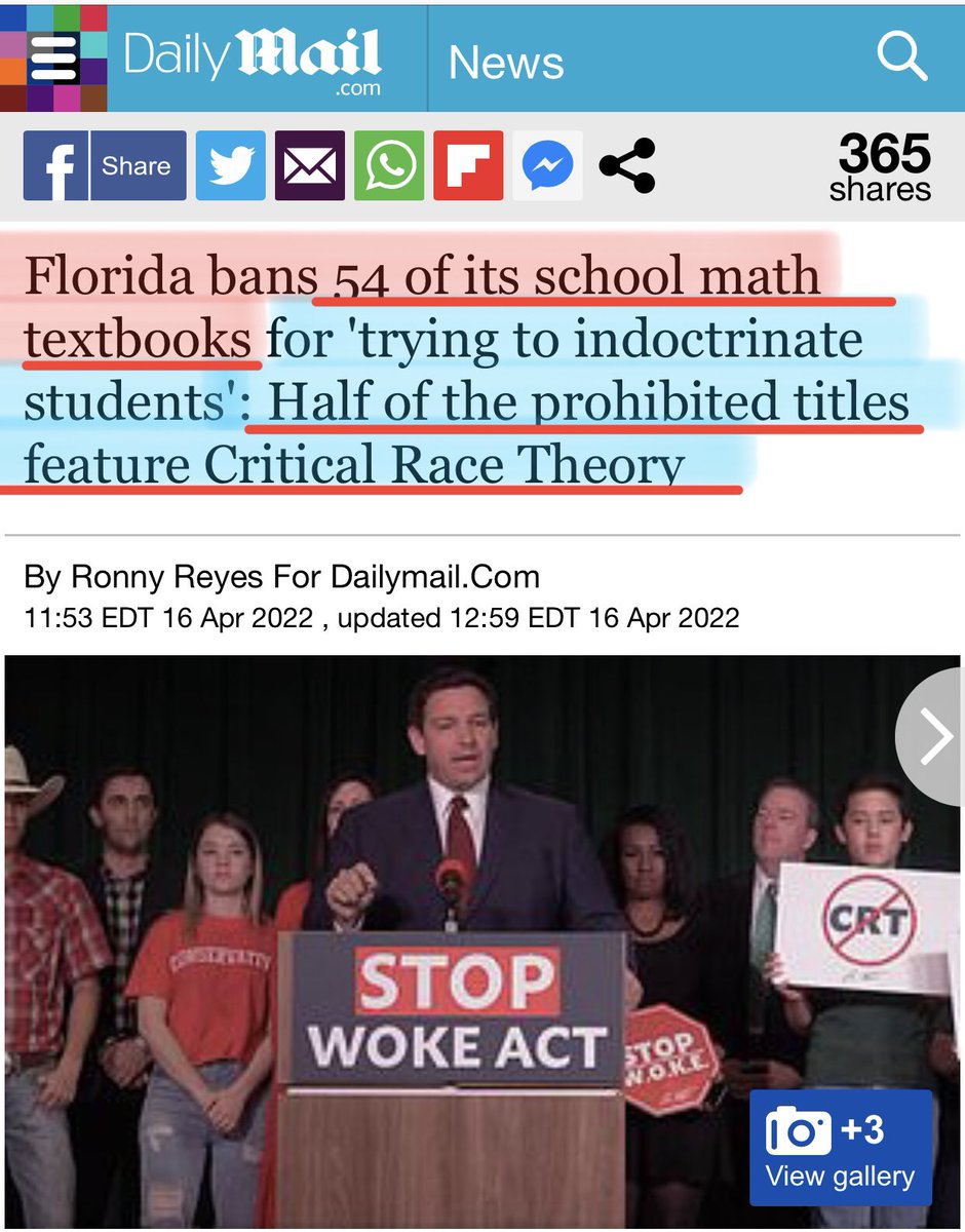 🚨HUGE NEWS! FL bans 54 of its school math textbooks because they featured #CRT! FL is taking a hard look at our curriculum to search for indoctrination.... & finding it. #EducationNOTIndoctrination @FreedomWorks @Moms4Liberty @SloanRachmuth SOURCE: dailymail.co.uk/news/article-1…
