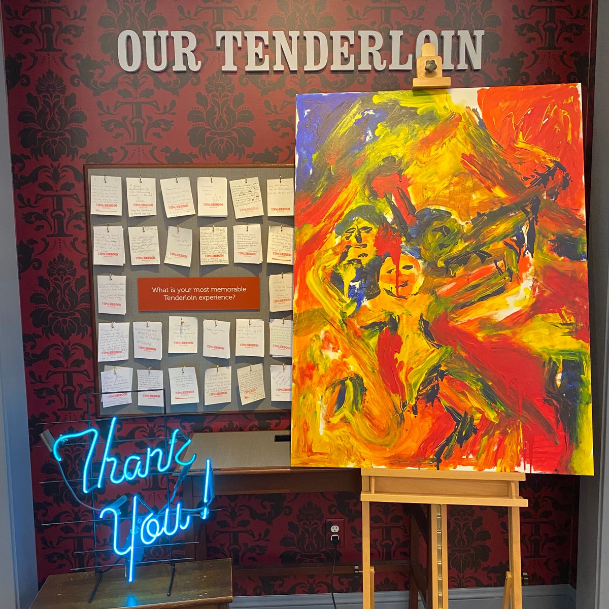 TLMuseumSF's tweet photo. Thanks to all who braved the rain to witness Charles Blackwell paint this masterpiece at! Shoutout to his collaborators, musicians David Byrd, Russell Brown, Ollie Dudek (bass), & dancer Andreina Maldonado. A transfixing act of creation & stirring performance! #SoundsoftheTL https://t.co/VFg8VWWfi0