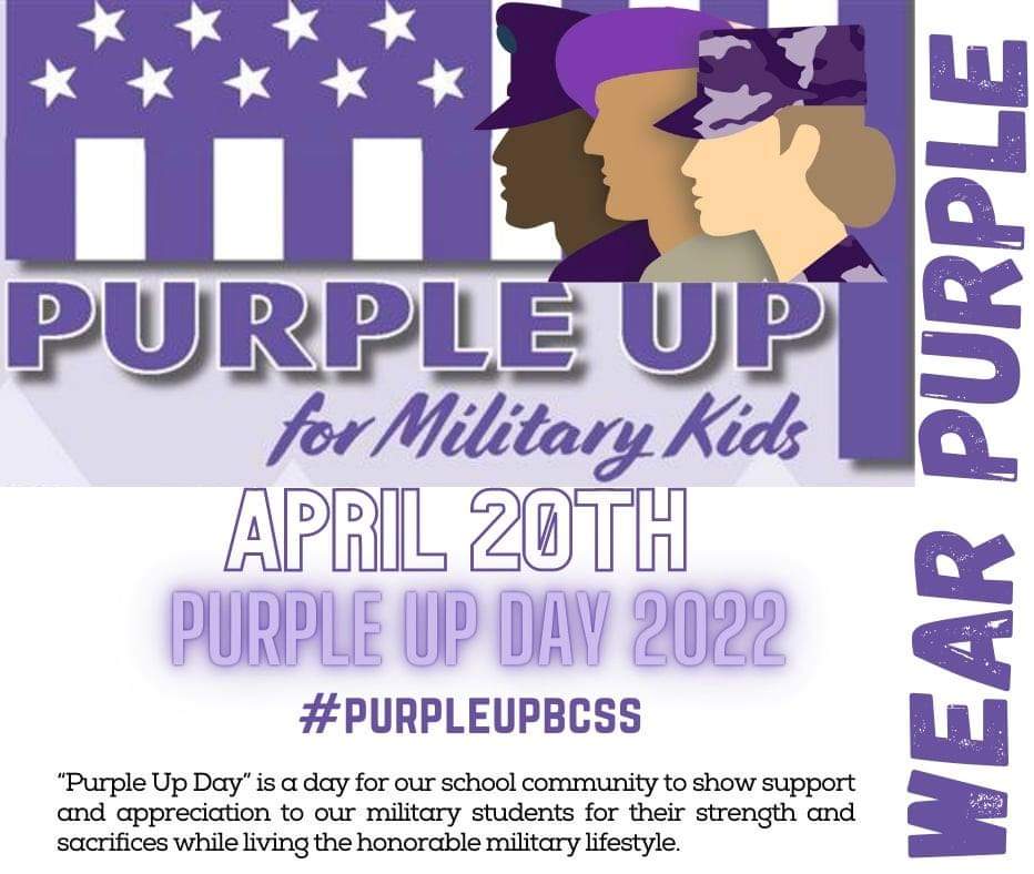 Join us April20th #PurpleUp for military children. <a href="/butlercountyss/">Butler County School System</a> <a href="/jackiethorn10/">Jackie Thornton</a> <a href="/principalbendy/">Principal Bendy Cook</a> #BCSS #WOP #GES #GEO #MCK