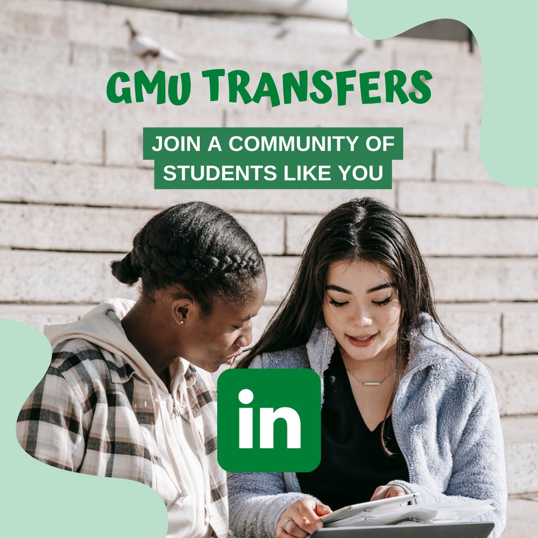 KatherineBranm's tweet photo. If you’re a recent #transferstudent join our LinkedIn group where we provide valuable information to make your transition to @GeorgeMasonU easier! 

#gmutransfer 
@GMUPres https://t.co/puGL4wKqil