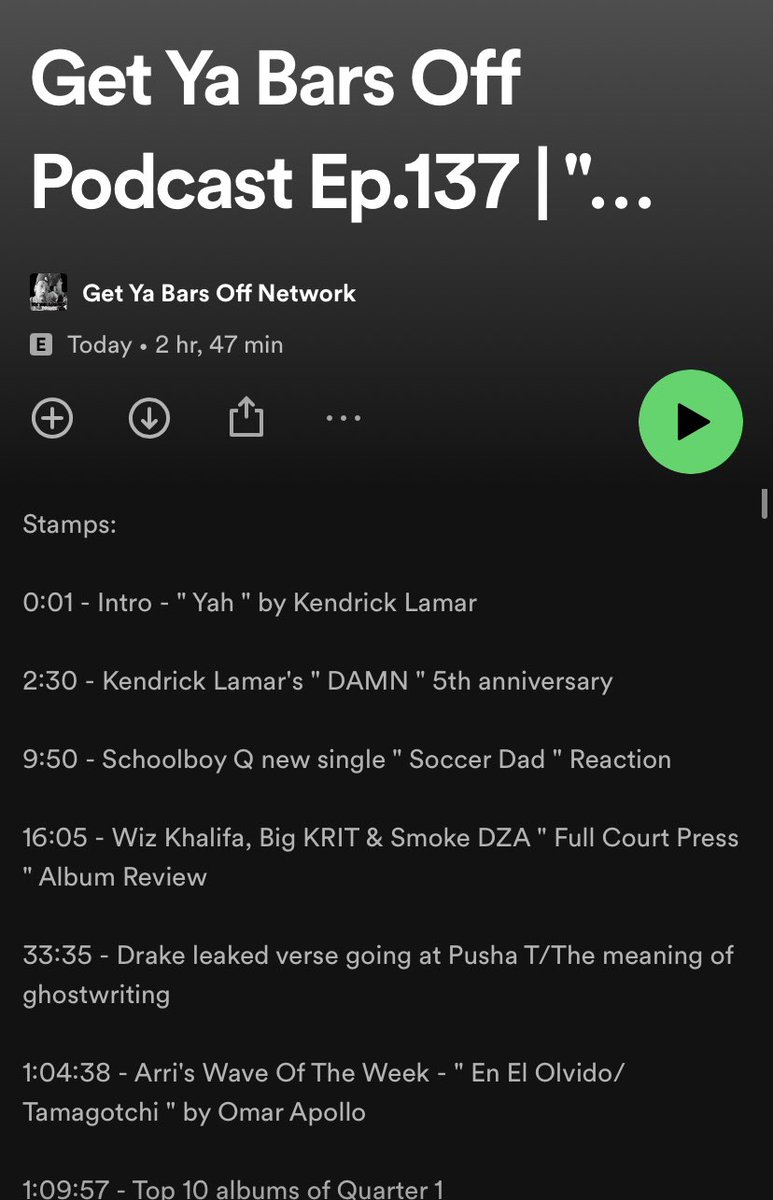 The_Marketable1's tweet photo. YERRRRRR It’s POD DAY!!!! 🔊🔊🔊

GYBO X EP.137 “Urges For Revenge”

-“DAMN” Album 5th Anniversary 
-New Drake Verse Leak And The Meaning Of Ghostwriting 
-Snowfall Ep.9 Recap
-Top 10 albums Of Quarter 1

Video Available EXCLUSIVELY on Spotify 🎥 

https://t.co/wRr1411VHb https://t.co/03SI14qbcB