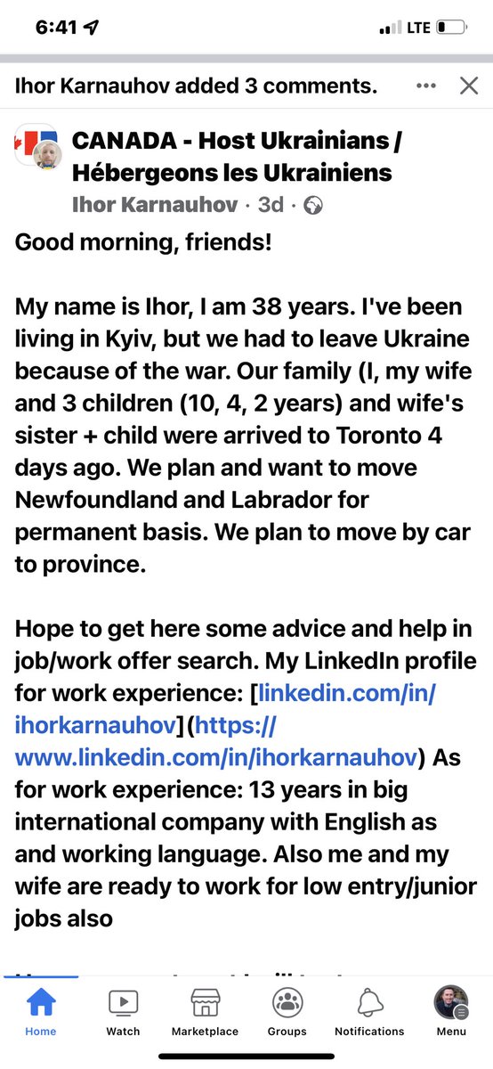MHoldenNL's tweet photo. Here is a Ukrainian family of 7. Already in Toronto &amp; and will drive to NL. The father needs a job &amp; has 15 years experience with a Telecom company. Will take a entry level position. Looking for a rental once job is secured. Has chosen NL. Please Help! https://t.co/rQEcofJhWY